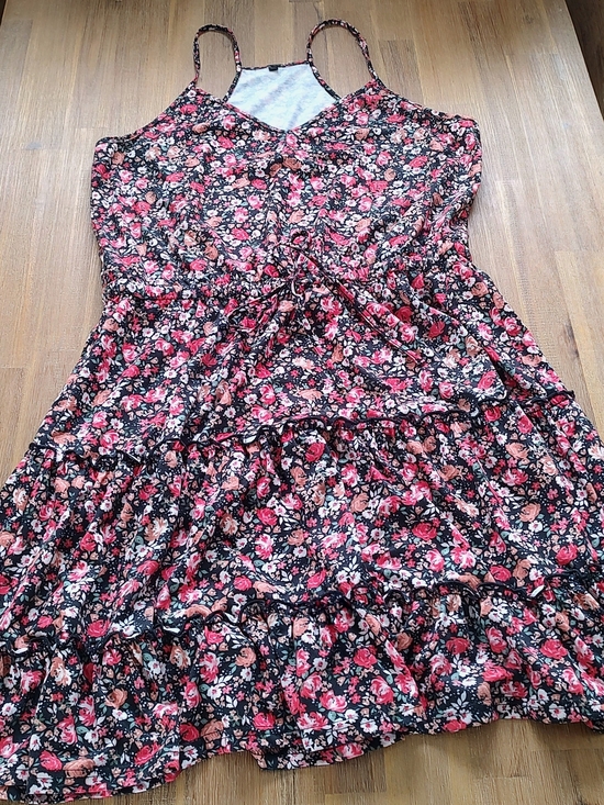 Dresses & Skirts - Floral Tiered Spaghetti Strap Sundress - Black with Pink Roses